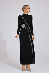 nicola Diamond embellished long sleeve Maxi Dress - black