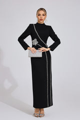 nicola Diamond embellished long sleeve Maxi Dress - black