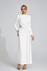 nicola Diamond embellished long sleeve Maxi Dress - white