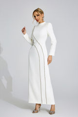 nicola Diamond embellished long sleeve Maxi Dress - white