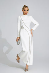nicola Diamond embellished long sleeve Maxi Dress - white
