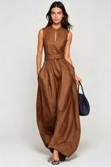 Eufemia Sleeveless Stripe Cutout Jumpsuit - Brown