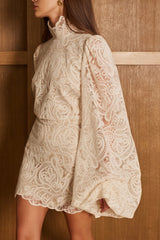 Eulalie Cream White Lace Blouse & Skirt Set