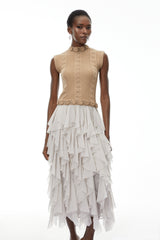 janice Khaki Asymmetrical Ruffled Maxi Dress