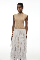 janice Khaki Asymmetrical Ruffled Maxi Dress
