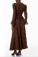 Fiorenza Brown Floral Lace Blouse & Skirt Set