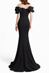 suzanne off-shoulder 3d flower bodycon maxi dress - black