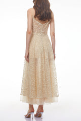 Gabriella Champagne Tulle Maxi Dress with 3D Petals