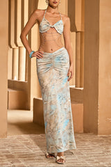 Gorix Chain Printed Dress In Mint Blue