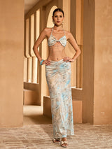 Gorix Chain Printed Dress In Mint Blue