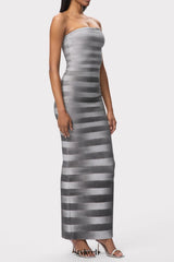 janice Grey stripes bling detail bandage maxi dress in silver