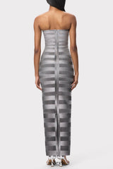 janice Grey stripes bling detail bandage maxi dress in silver