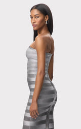 janice Grey stripes bling detail bandage maxi dress in silver
