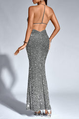 Halter Stereo Flower Sequin Mermaid Dress