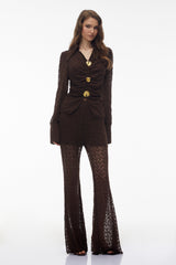 karen Brown Floral Lace hollow Top & Trouser Set