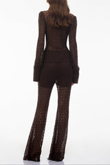 karen Brown Floral Lace hollow Top & Trouser Set