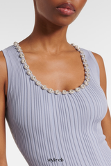 Hoxo Crystal Embellished Knit Midi Dress