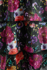 Black Floral Print Tiered Ruffle Maxi Dress