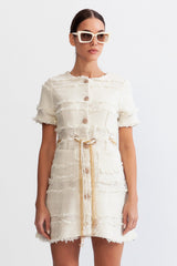 marguerite Pearl Chain Tweed mini Dress - Beige