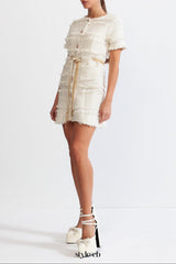 marguerite Pearl Chain Tweed mini Dress - Beige
