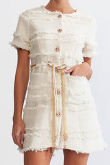 marguerite Pearl Chain Tweed mini Dress - Beige