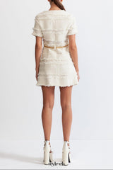 marguerite Pearl Chain Tweed mini Dress - Beige