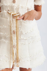 marguerite Pearl Chain Tweed mini Dress - Beige