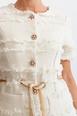 marguerite Pearl Chain Tweed mini Dress - Beige
