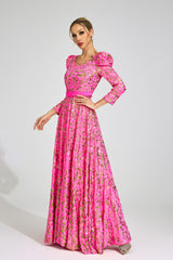 zenobia Rose Red Sequin print Maxi Dress
