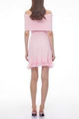Isabel Pink Off Shoulder Mini Dress with Lace Details