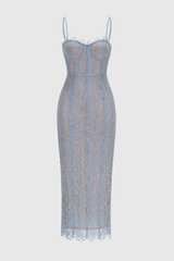 Jalana Lace Corset Midi Dress - Blue