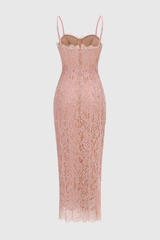 Jalana Lace Corset Midi Dress - Pink