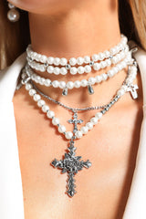 Julia Triple Pearls Cross Necklace