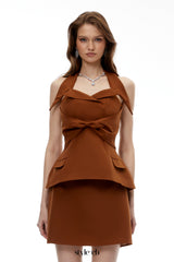 griselda Brown Halterneck mini dress