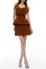 griselda Brown Halterneck mini dress