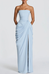 Korinna Strapless Corset Draped Maxi Dress - Blue