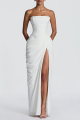 Korinna Strapless Corset Draped Maxi Dress - White