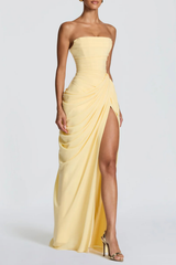 Korinna Strapless Corset Draped Maxi Dress - Yellow