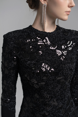 jacqueline black lace Embroidered long sleeve Maxi Dress