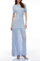 pandora Embellished Pleated Maxi Dress - blue