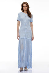 pandora Embellished Pleated Maxi Dress - blue