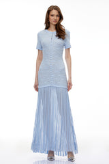 pandora Embellished Pleated Maxi Dress - blue