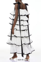 mandy White layer Ruffled Maxi Dress with Bows