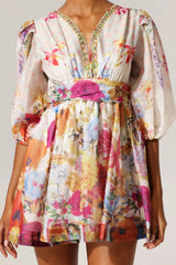 xanthe V-Neck Floral Billow Sleeve Mini Dress