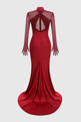 Lorere Mesh Satin Long Sleeve Maxi Dress