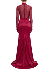 Lorere Mesh Satin Long Sleeve Maxi Dress
