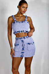dolores purple Sequin Embellished Crop Top & Mini Skirt Set