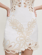 Embroidered Phoenix Tail Hollow Flower Sleeveless Short Dress - white