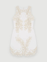 Embroidered Phoenix Tail Hollow Flower Sleeveless Short Dress - white
