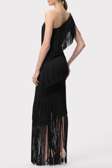 Malik One Shoulder Fringe Maxi Bandage Dress